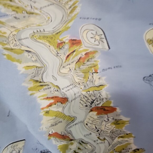 Vintage 100% Silk Scarf with Rhine Wine Country Map Germany - Picture 2 of 2